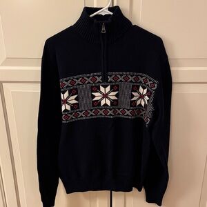 Men's Navy Nordic Pattern Zip-Up Sweater